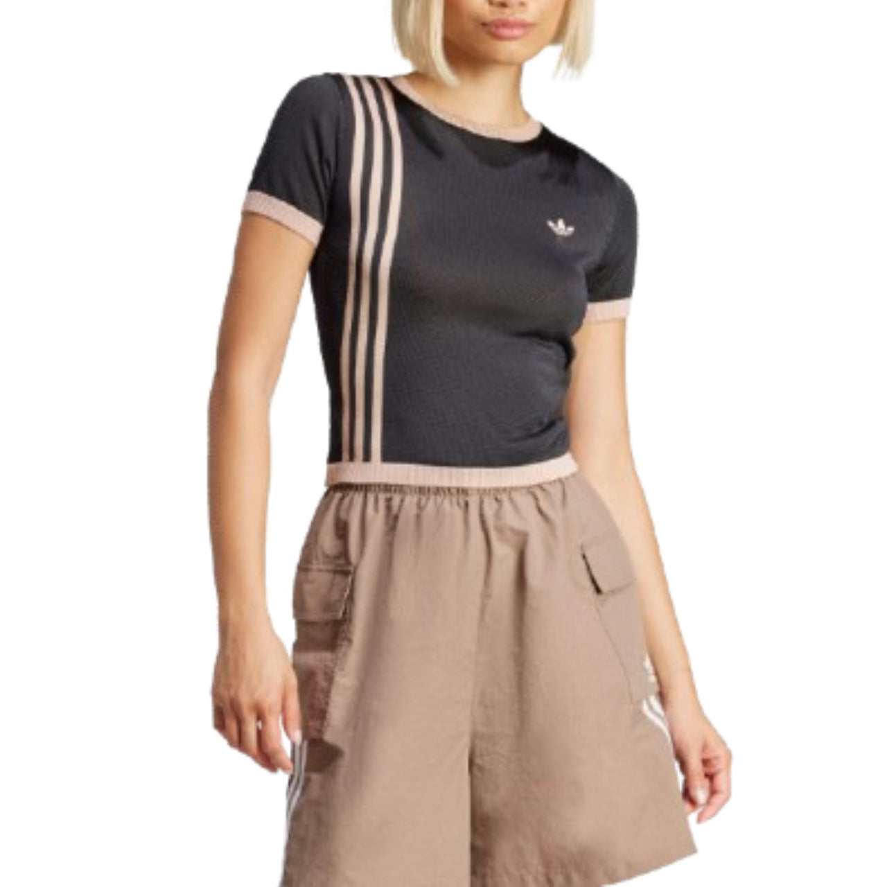 (WMNS) adidas Knitted 3-Stripes Short T-Shirt Asia Sizing 'Black' JJ0960