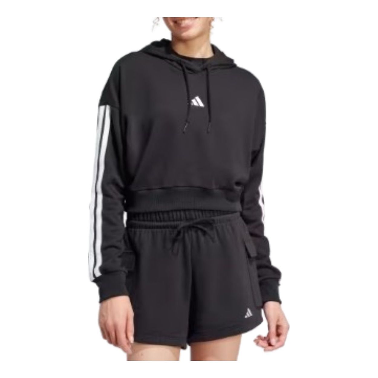 (WMNS) adidas Essentials 3-Stripes French Terry Crop Hoodie Asia Sizing 'Black' JE0017