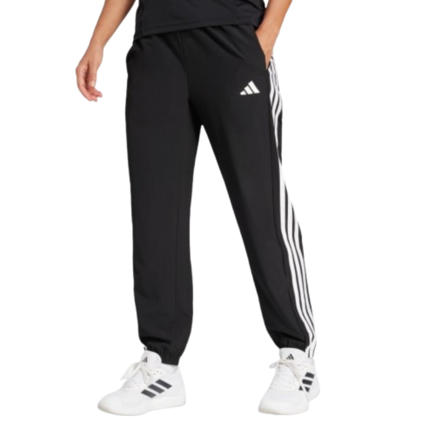 (WMNS) adidas Train Essentials 3-Stripes Woven Pants Asia Sizing 'Black White' JI8313