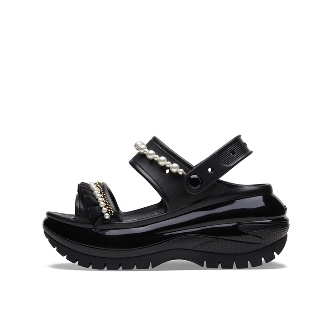 (WMNS) Crocs Mega Crush Pearl Ruffle Sandal 'Black' 210179
