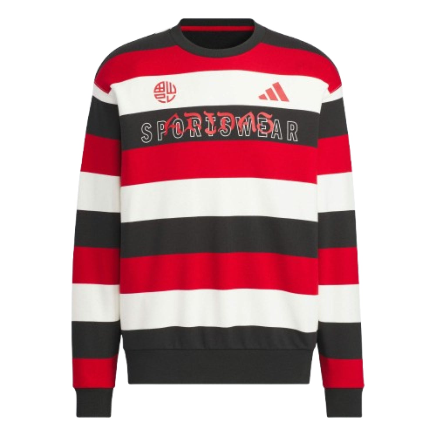 adidas CNY Stripe Sweatshirt Asia Sizing 'Red White Black' JZ4201