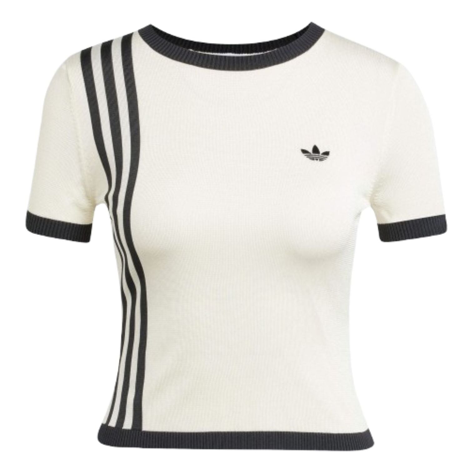 (WMNS) adidas Knitted 3-Stripes Short T-Shirt Asia Sizing 'White' JJ0961