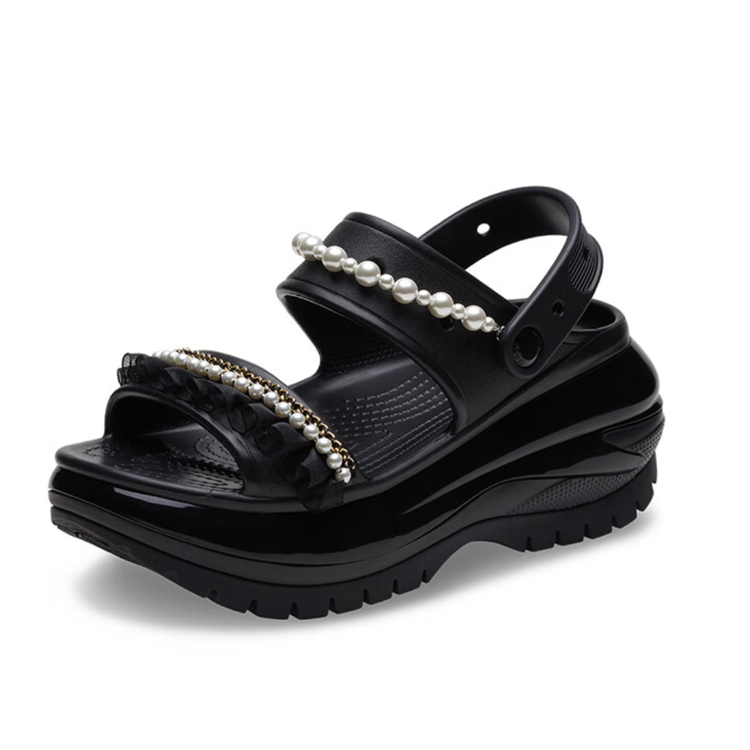 (WMNS) Crocs Mega Crush Pearl Ruffle Sandal 'Black' 210179