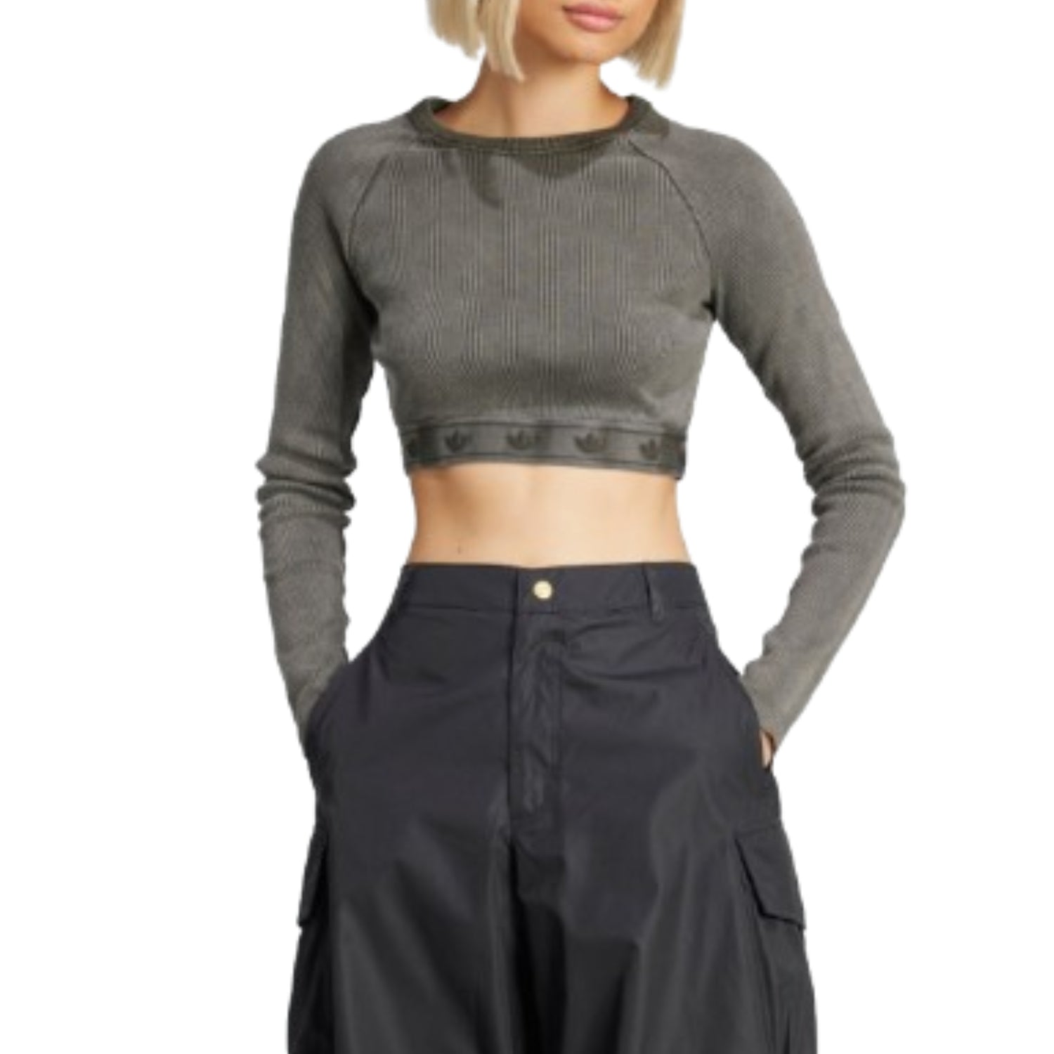 (WMNS) adidas Ribbed Long Sleeve Crop Top Asia Sizing 'Black' JD0014