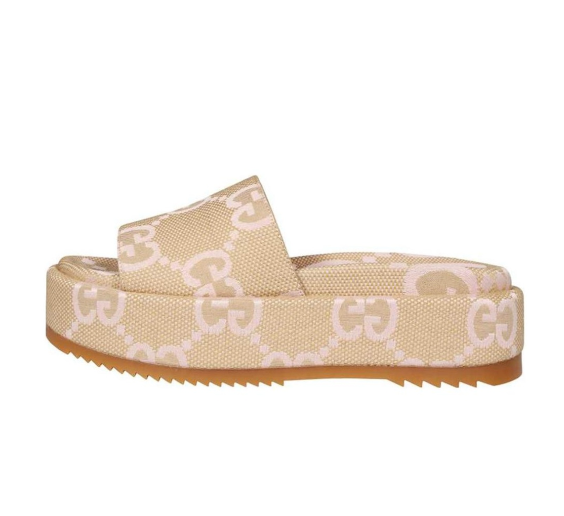 (WMNS) Gucci Platform Slide Sandal 'Jumbo GG - Beige Light Pink' 730043-UKO00-8805
