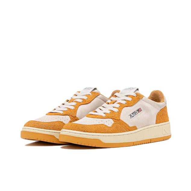Autry Medalist Low Sneakers 'White Orange Hair-Effect Suede' AULM-SH08