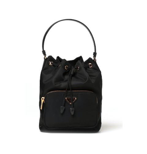 PRADA Duet Re-Nylon bucket bag 'Black Gold' 1BH038-RV44-F0002