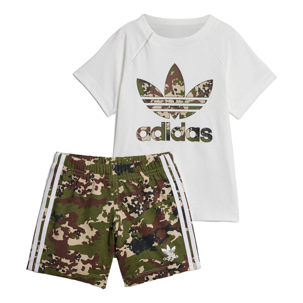 (TD) adidas Camo Shorts T-shirt Set Asia Sizing 'White' IS3263