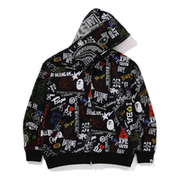 A Bathing Ape Hand Draw Pattern Shark Zip Hoodie 'Black' 001ZPK301303MBLK