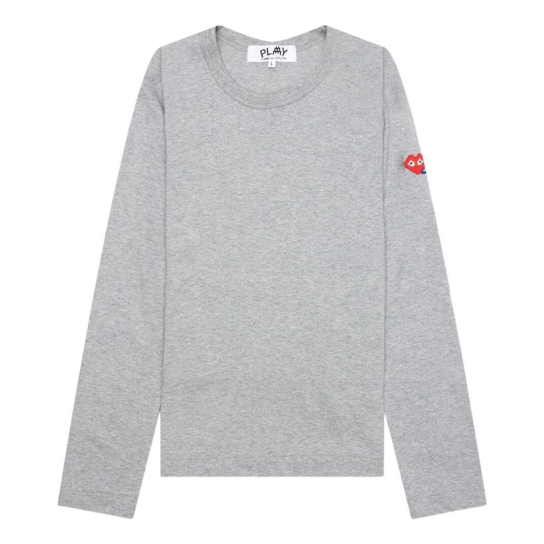 (WMNS) COMME des GARCONS PLAY SS25 x Invader Double Pixel Heart Long Sleeve T-Shirt 'Gray' AZ-T329-051-2