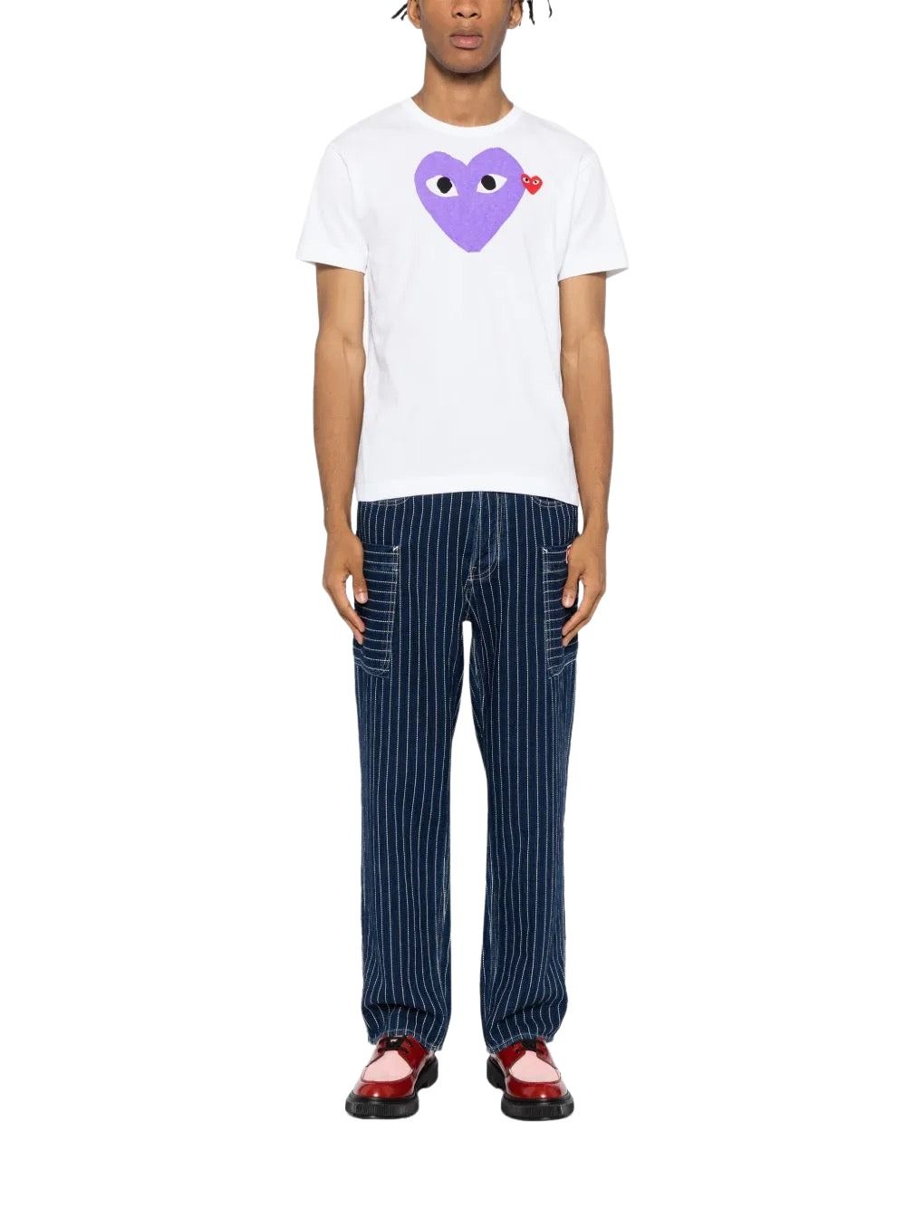 COMME des GARCONS PLAY SS25 Red Heart Printed Purple Heart T-Shirt 'White' AX-T106-051-1