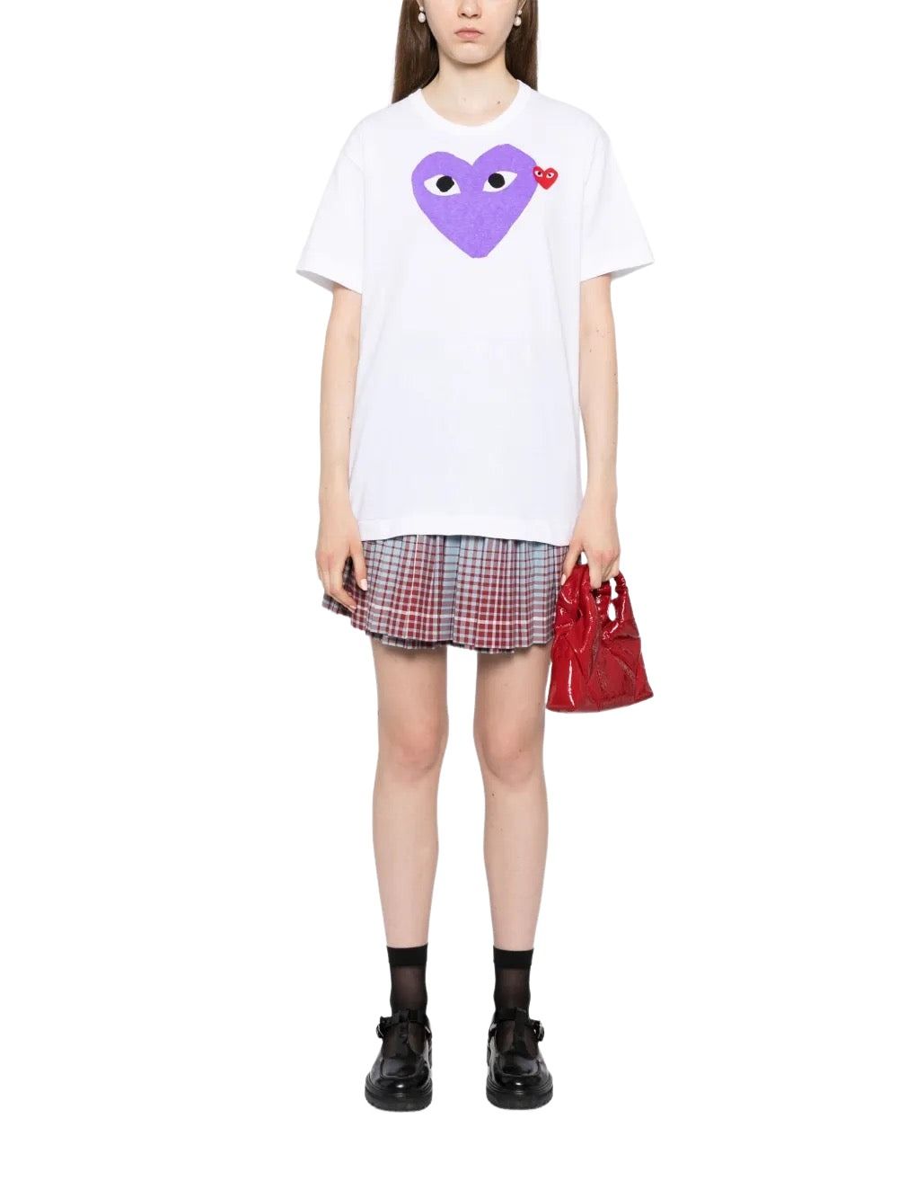COMME des GARCONS PLAY SS25 Red Heart Printed Purple Heart T-Shirt 'White' AX-T106-051-1