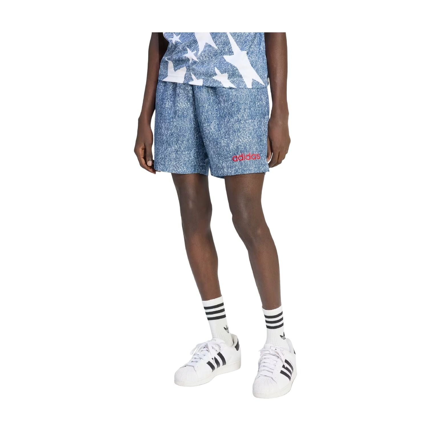 adidas Denim Graphic Shorts 'White Dark Blue' KB2804