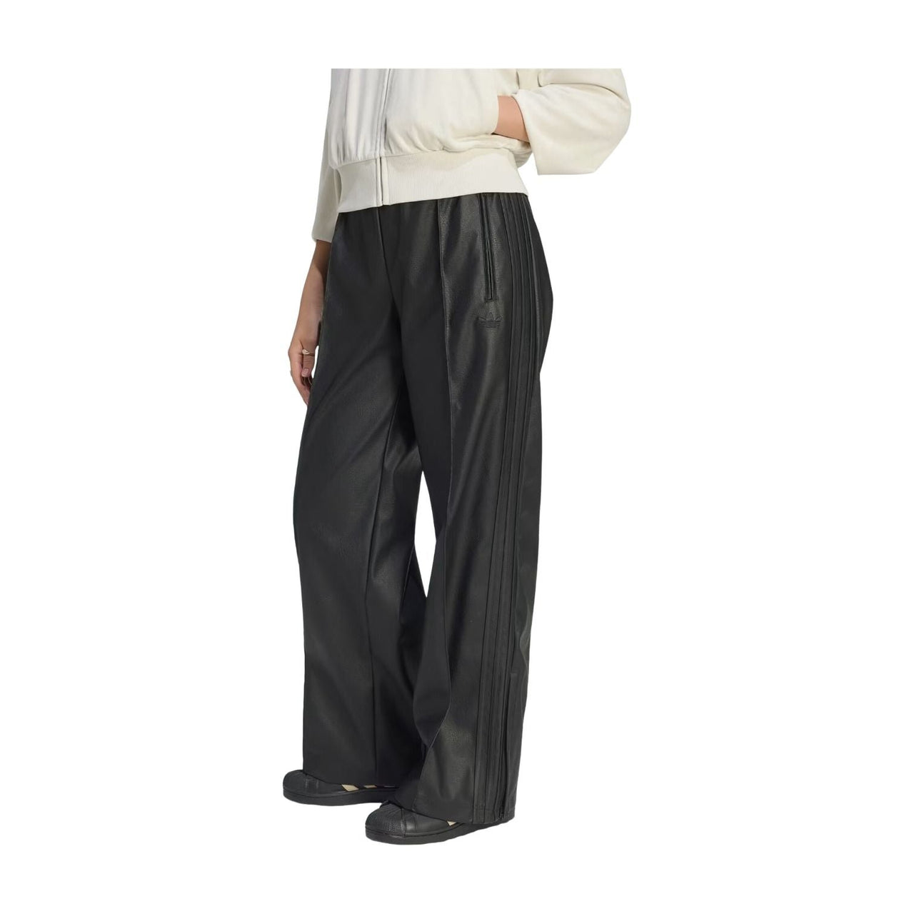 (WMNS) adidas Firebird Loose Pleather Pant Asia Sizing 'Black' KU1806