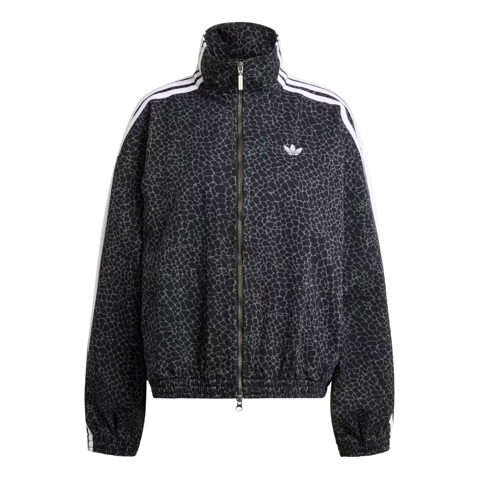 (WMNS) adidas Firebird Oversized Aop Denim Jacket 'Black Grey Six' KD8809