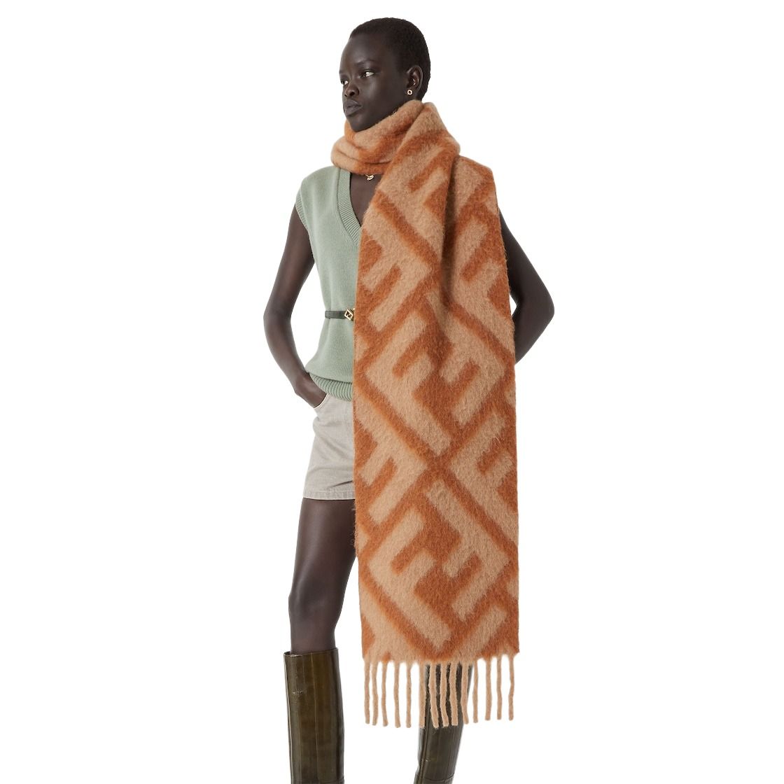 (WMNS) Fendi FW25 FF Scarf FF Alpaca and Wool Scarf 'Brown' FXT460AYKQF1U6S