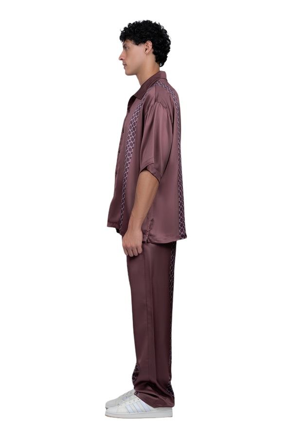 House of Cenmar Satin Pants with Cenmar Pattern 'Brown' HOC-STF27