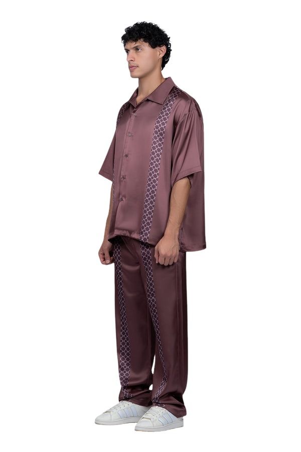 House of Cenmar Satin Shirt with Cenmar Pattern 'Brown' HOC-STF20