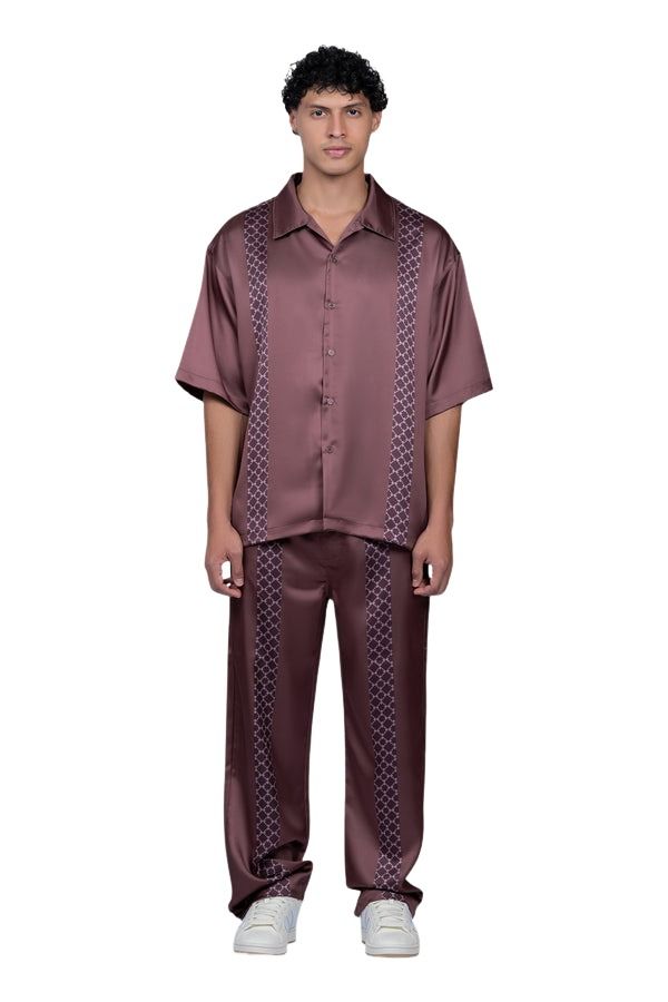 House of Cenmar Satin Shirt with Cenmar Pattern 'Brown' HOC-STF20
