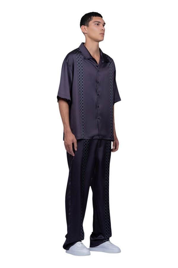 House of Cenmar Satin Shirt with Cenmar Pattern 'Black' HOC-STF21