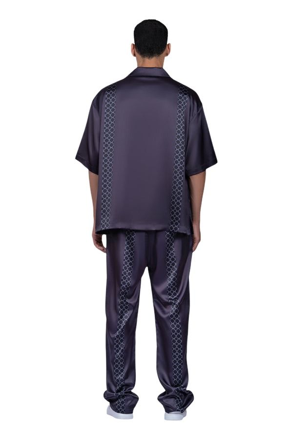 House of Cenmar Satin Shirt with Cenmar Pattern 'Black' HOC-STF21