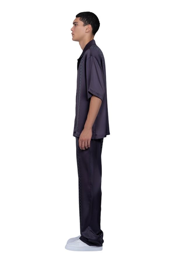 House of Cenmar Satin Shirt with Cenmar Pattern 'Black' HOC-STF21
