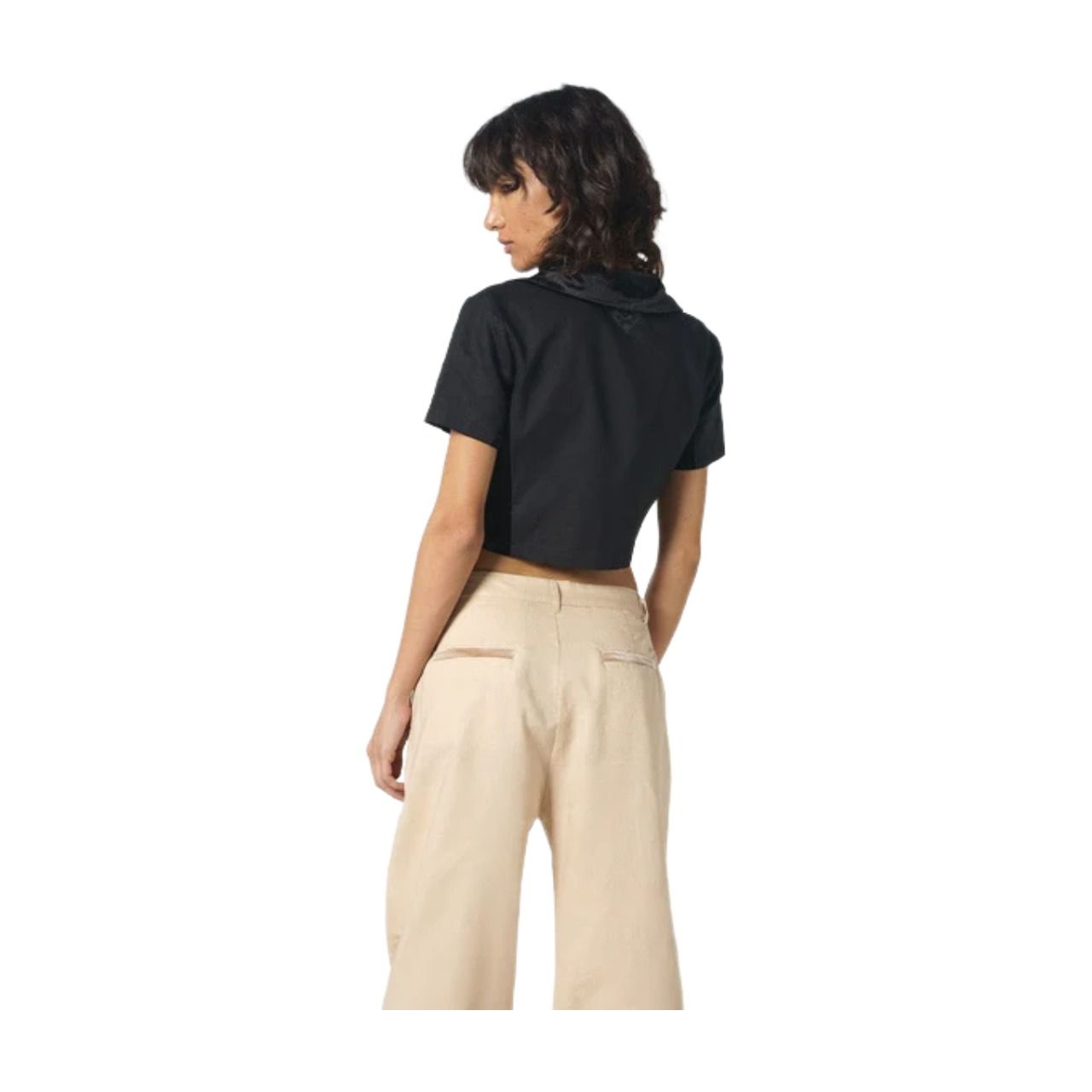 (WMNS) House of Cenmar Cropped Linen Shirt 'Black' HOC-LTB
