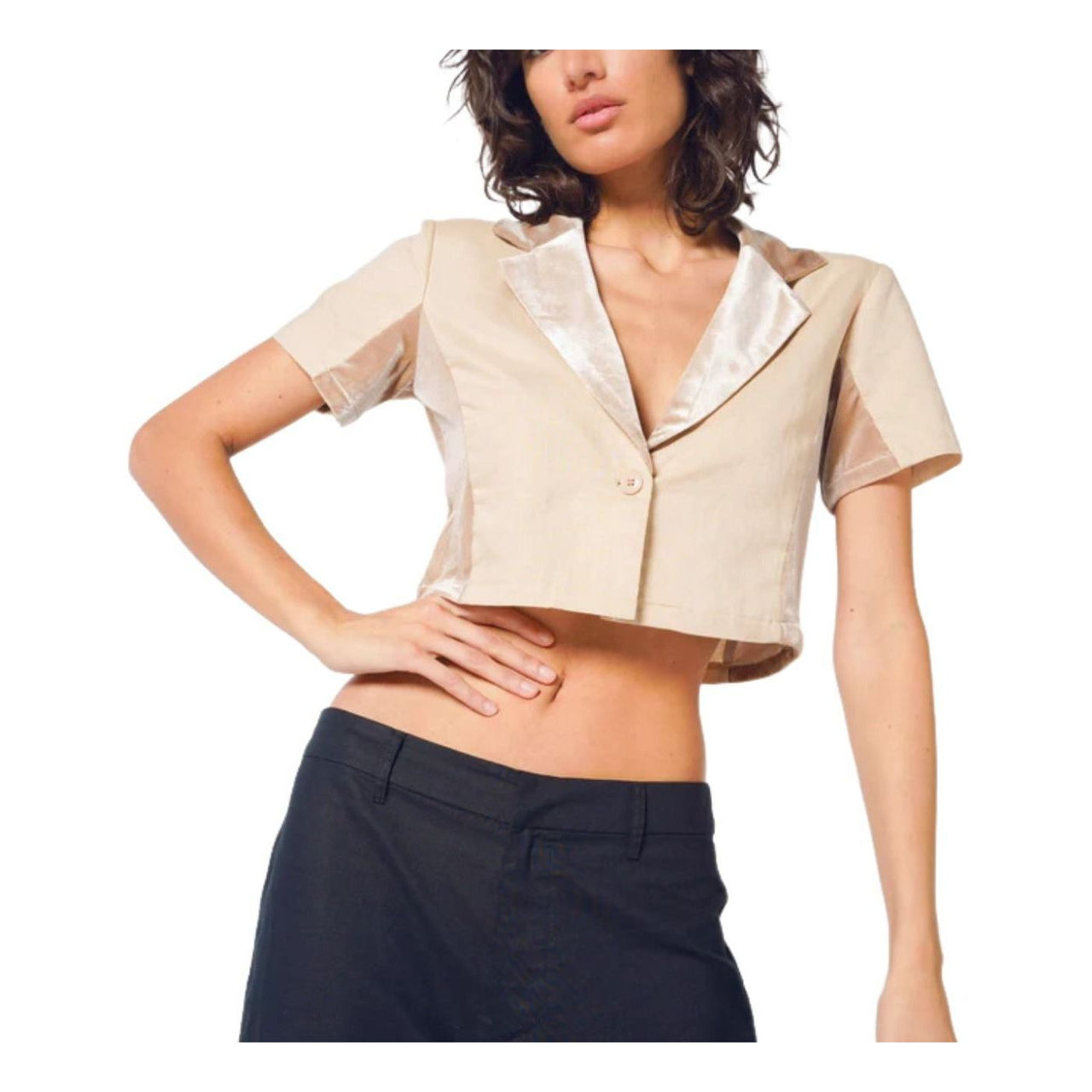 (WMNS) House of Cenmar Cropped Linen Shirt 'Beige' HOC-LTV