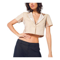 (WMNS) House of Cenmar Cropped Linen Shirt 'Beige' HOC-LTV