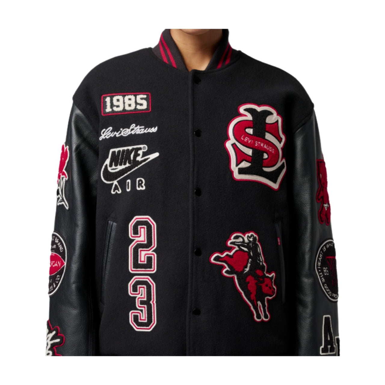 Air Jordan x Levi's Varsity Jacket Asia Sizing 'Black Gym Red' IM6739-010