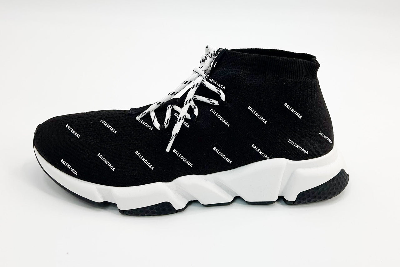 Balenciaga Black Speed All Over Print Lace-Up Trainers Sneakers