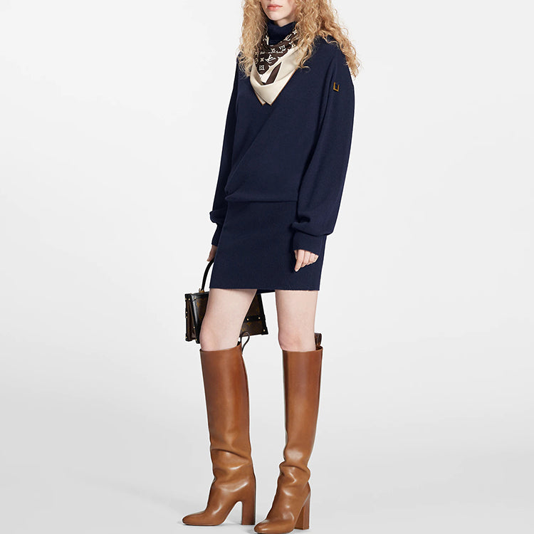 LOUIS VUITTON New Quarterly Products Of LV Long-Sleeved Dresses Women's Navy Blue