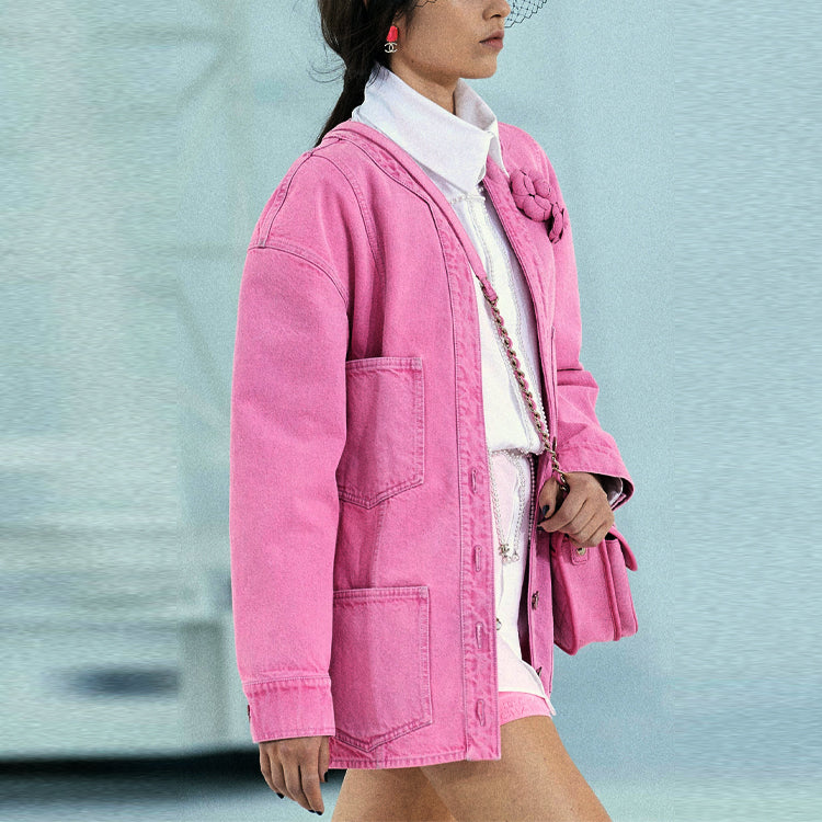 CHANEL Denim Jacket Women's Pink