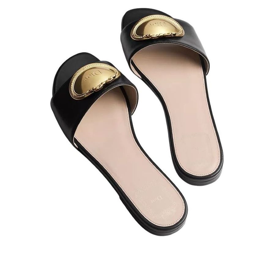 (WMNS) DIOR Médaillon Buckle Slide 'Black' KCO694LAB-S900