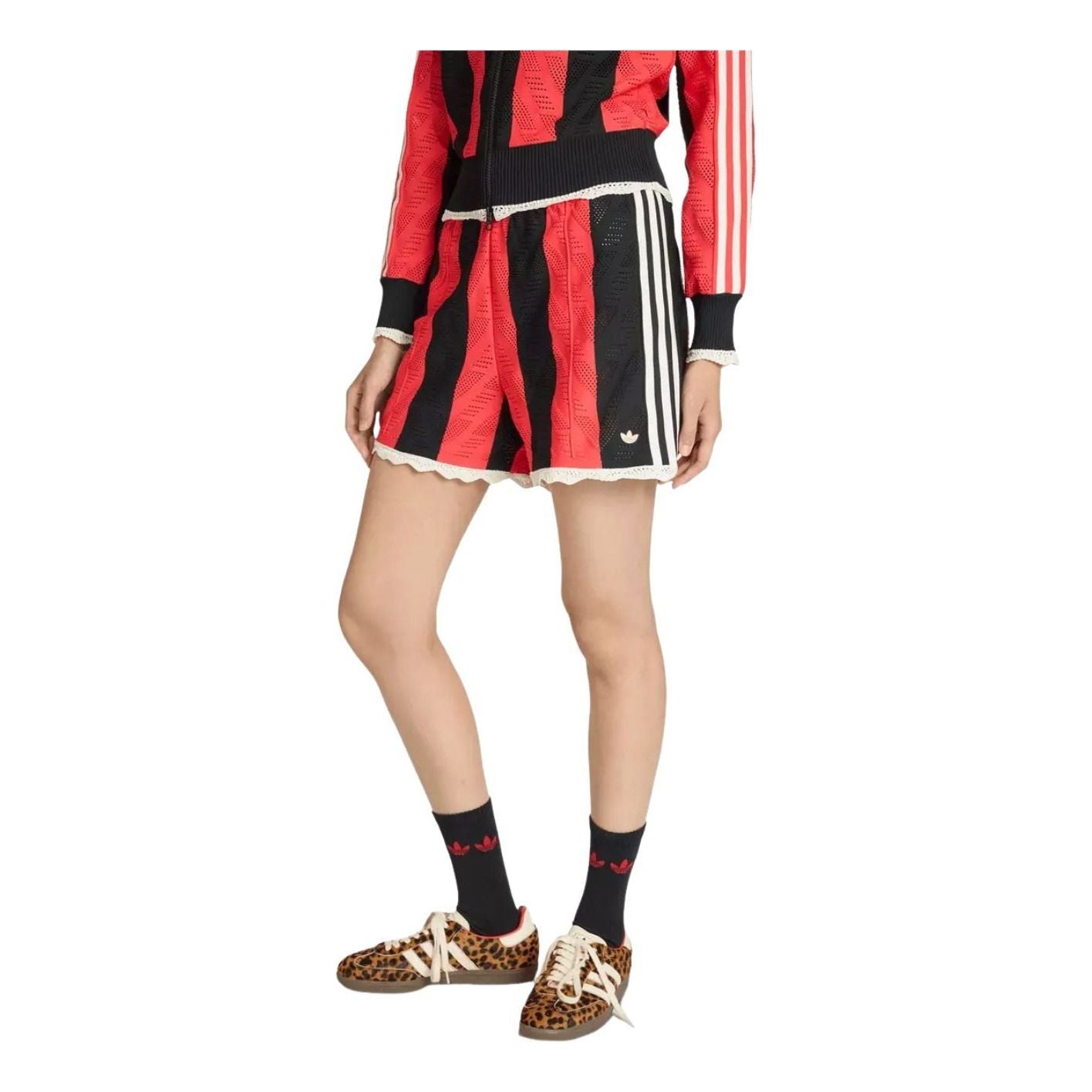 (WMNS) adidas Originals Firebird Open-Knit Crochet Loose Shorts Asia Sizing 'Black Semi Lucid Red' KE0073