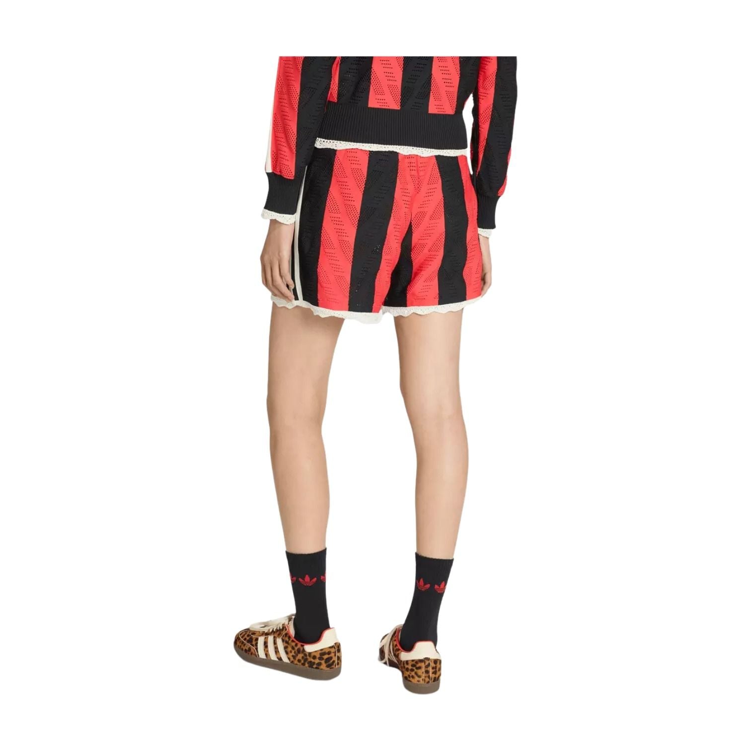 (WMNS) adidas Originals Firebird Open-Knit Crochet Loose Shorts Asia Sizing 'Black Semi Lucid Red' KE0073
