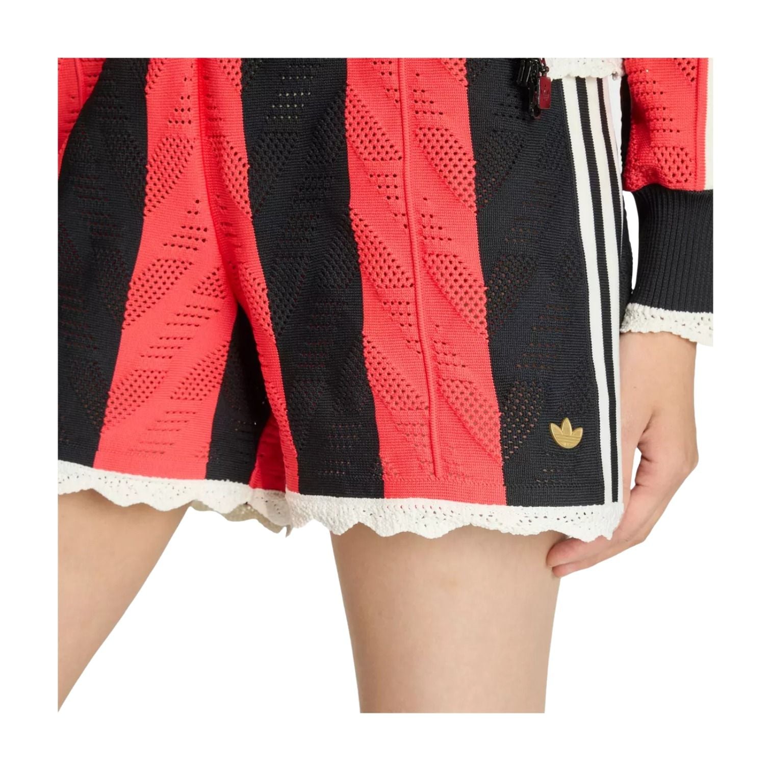 (WMNS) adidas Originals Firebird Open-Knit Crochet Loose Shorts Asia Sizing 'Black Semi Lucid Red' KE0073