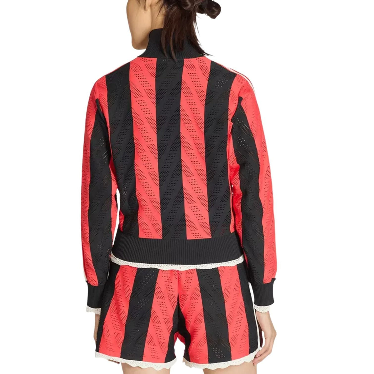 (WMNS) adidas Originals Firebird Open-Knit Crochet Track Jacket Asia Sizing 'Black Semi Lucid Red' KE0074