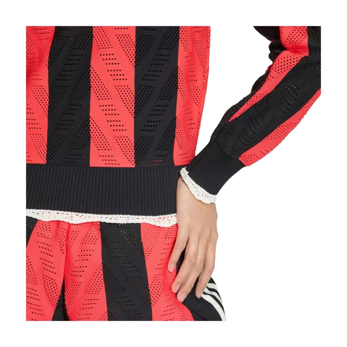 (WMNS) adidas Originals Firebird Open-Knit Crochet Track Jacket Asia Sizing 'Black Semi Lucid Red' KE0074
