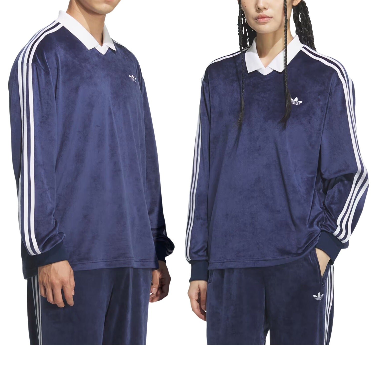 adidas Velvet Long Sleeve Polo Shirt 'Night Indigo' KQ5486