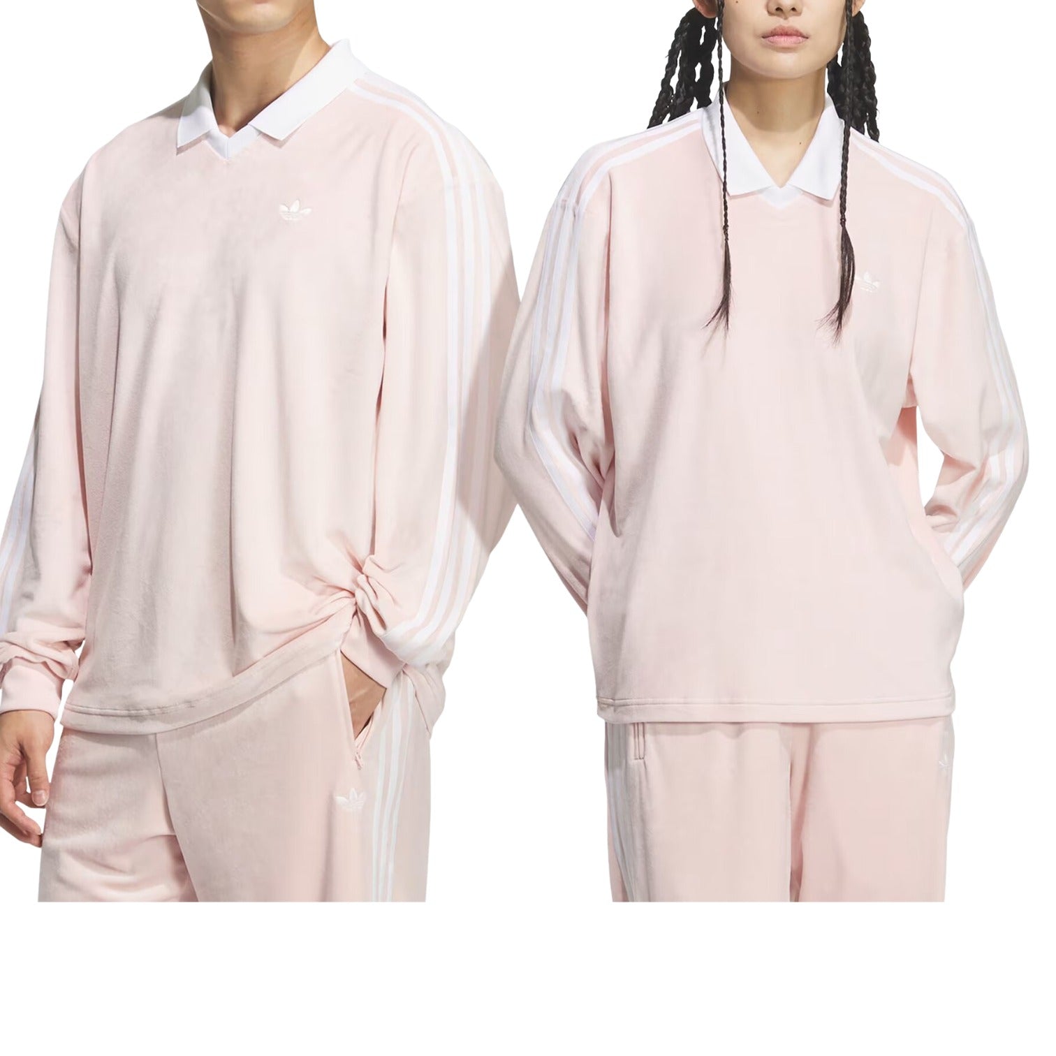 adidas Velvet Long Sleeve Polo Shirt 'Sandy Pink' KQ5487