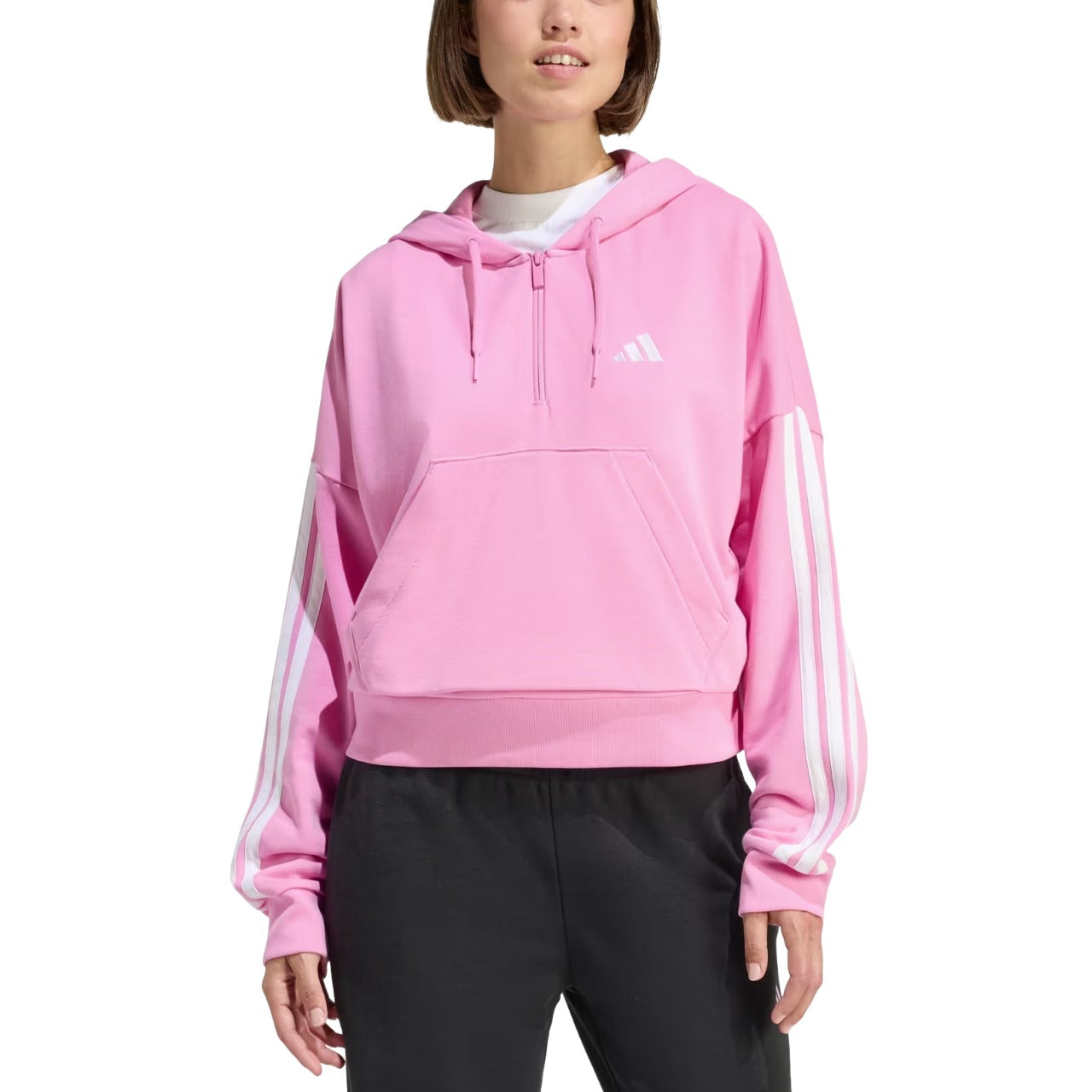 (WMNS) adidas Essentials 3-Stripes French Terry Quarter-Zip Hoodie 'St Tropic Bloom White' KQ7563
