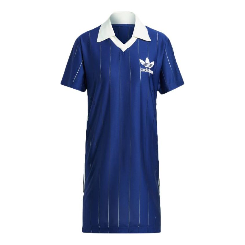 (WMNS) adidas Originals Knit Collar Short Sleeve Dress Asia Sizing 'Dark Blue' IR7467