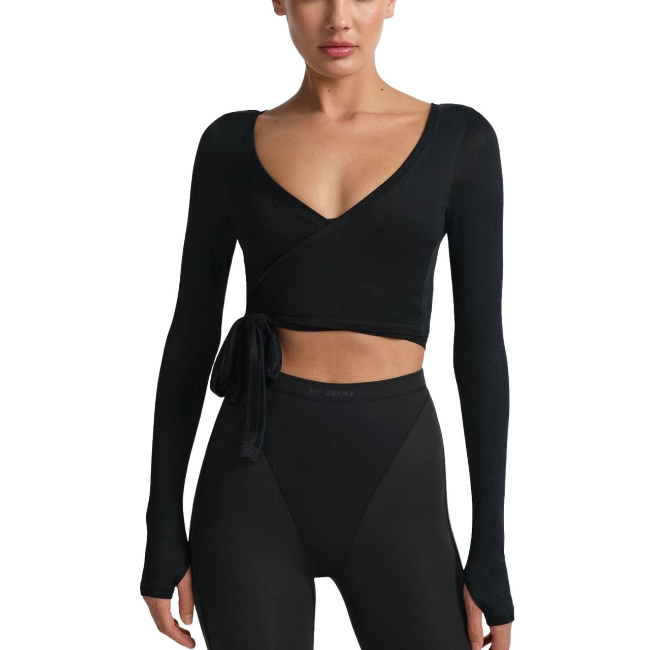 (WMNS) Nike x SKIMS Stretch Knit Wrap Long Sleeve Cropped Top 'Obsidian' LSLSL10088W-OBD