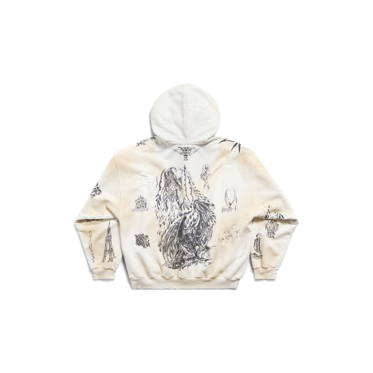 Balenciaga Tat Zip-up Hoodie Medium Fit Jacket 'Off White Black' 770939TQVK13307