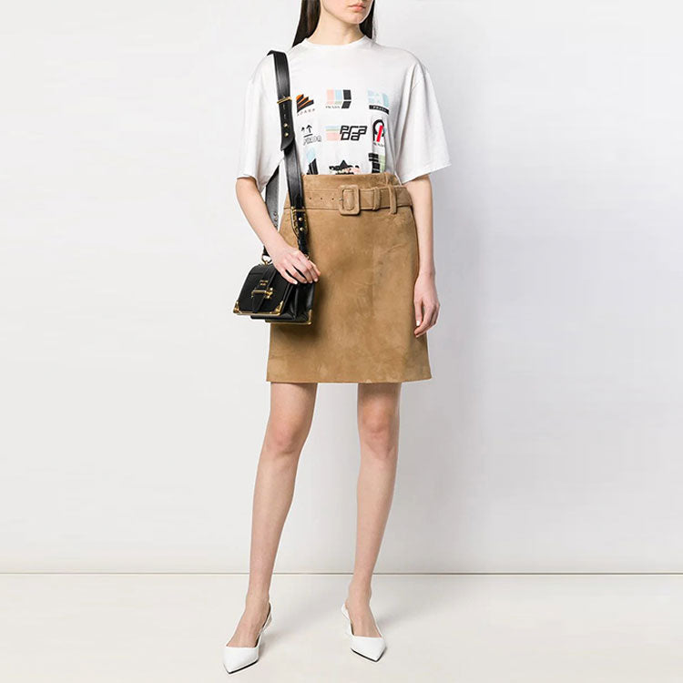 PRADA FW21 Leather Short Skirts Women's Khaki