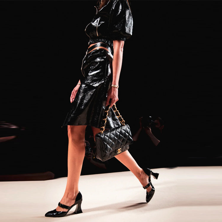 CHANEL Leather Long Skirts Women's Black