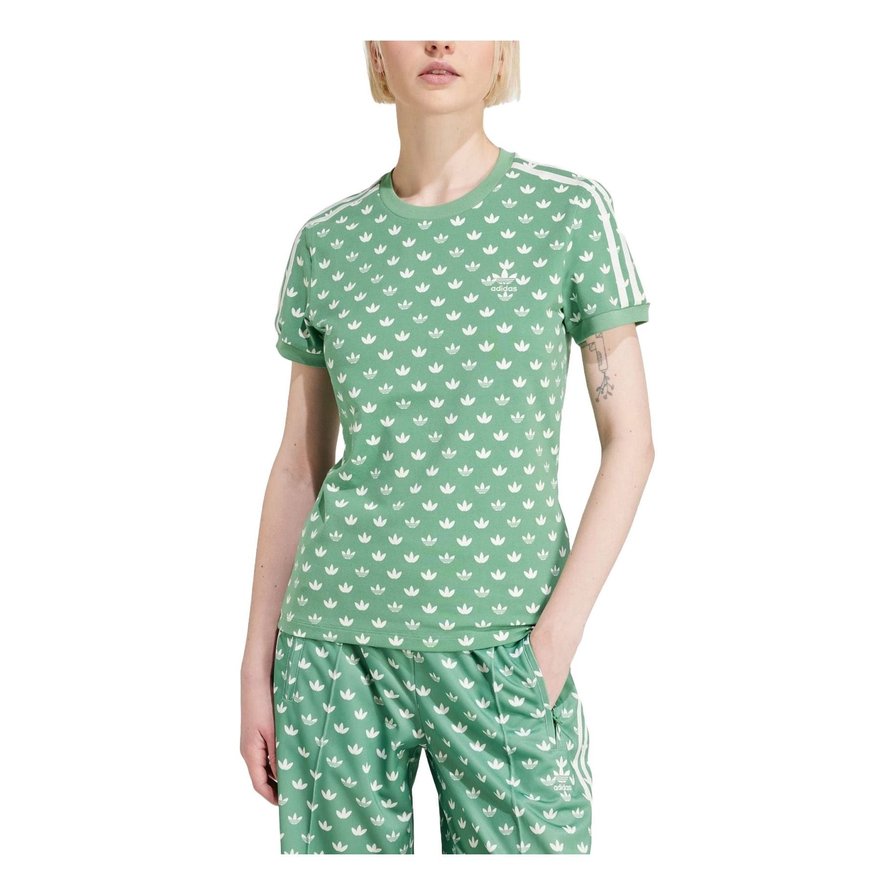 (WMNS) adidas Monogram 3-Stripes T-shirt Asia Sizing 'Preloved Green' IX0927