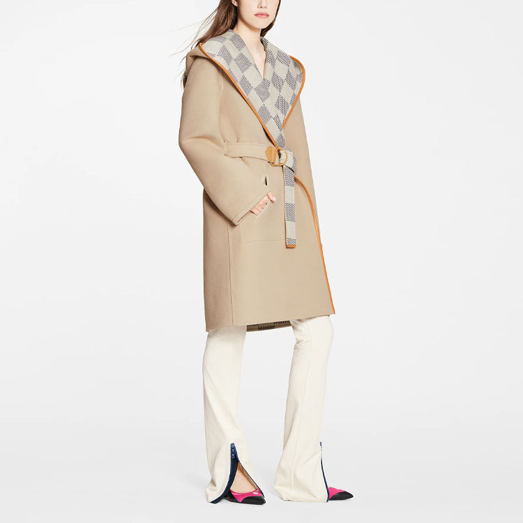 LOUIS VUITTON Reversible Damier Azur Hooded Wrap Coat