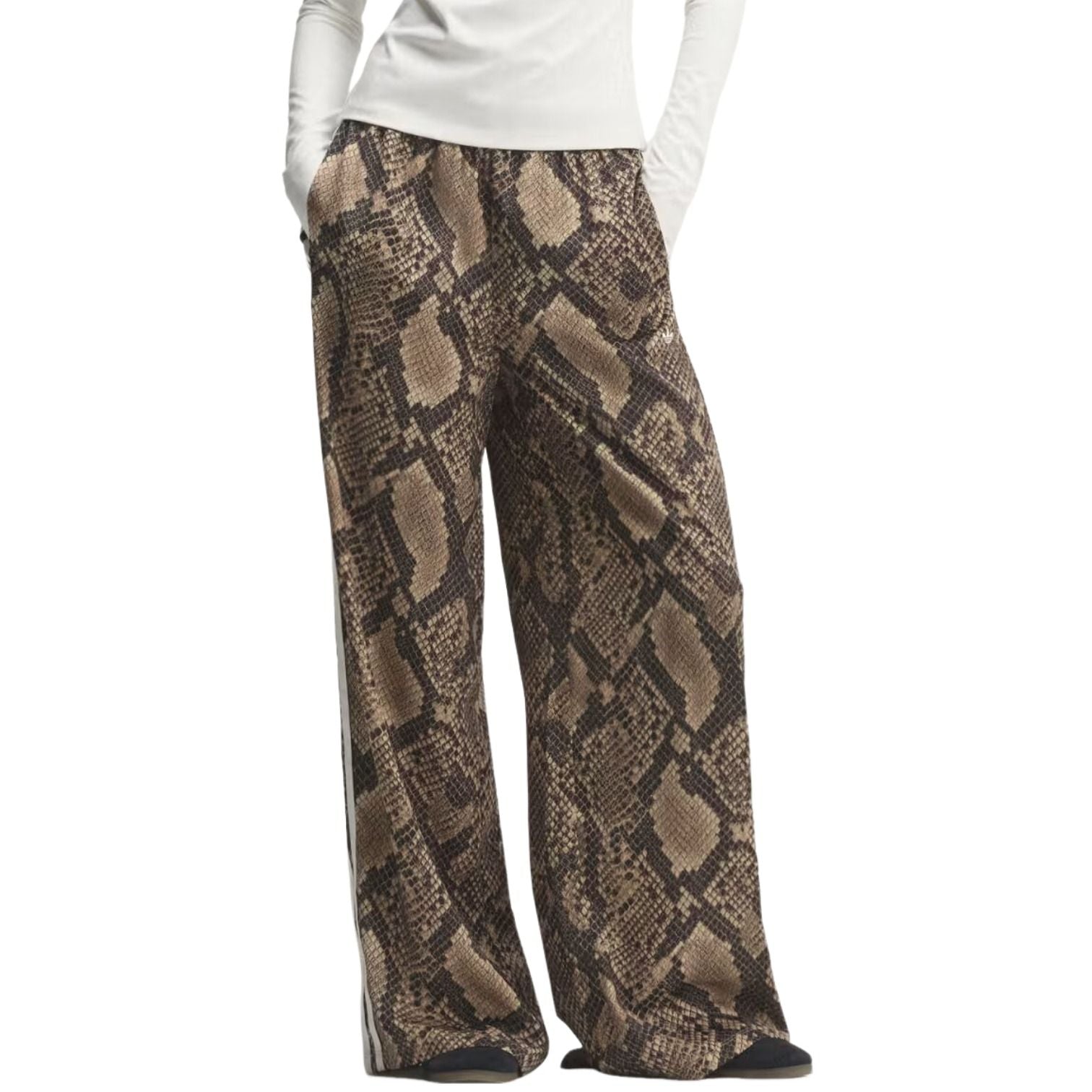 (WMNS) adidas Satin Snake Print Wide Leg Track Pant Asia Sizing 'Linen Magic Beige' KX1886